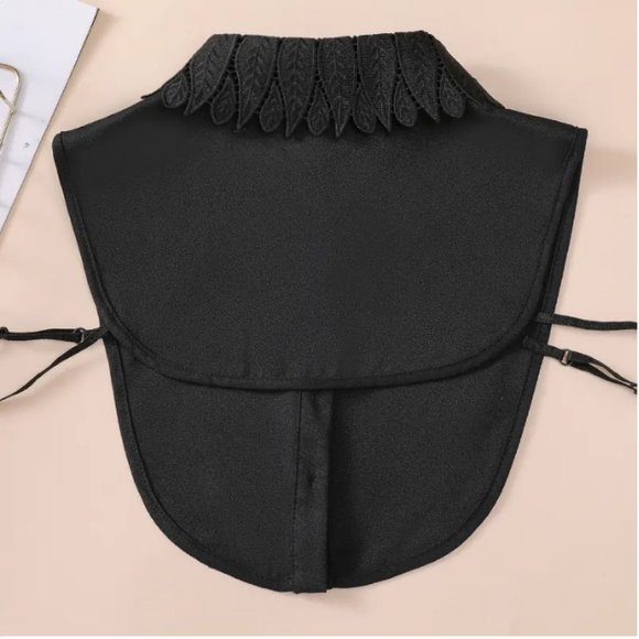 HP👌Black Chiffon False Collar Lace Leaf Embroidery - Picture 4 of 6